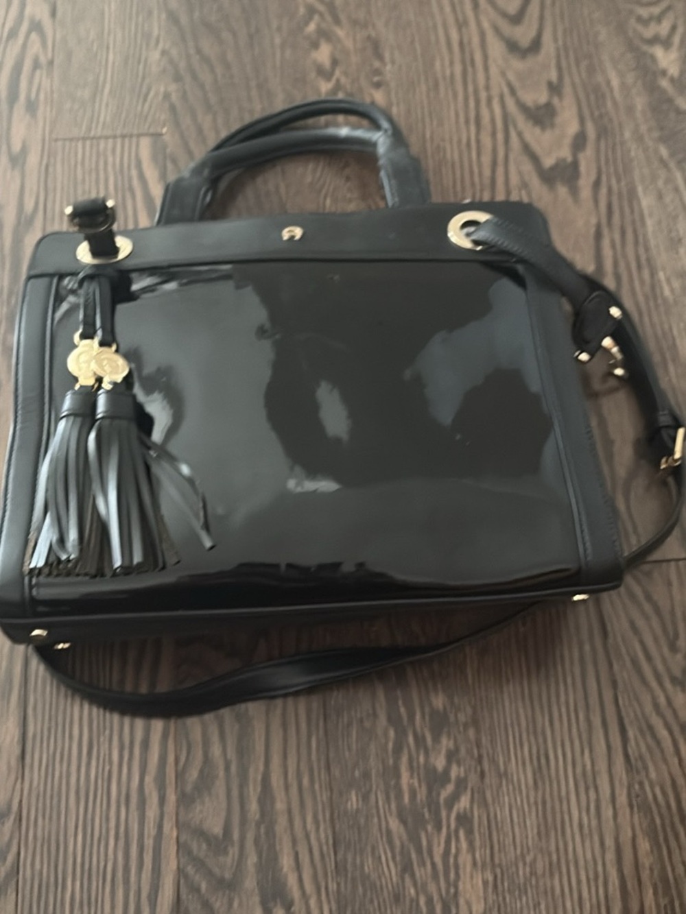 Etienne Aigner Black Patent Leather Satchel Bag from Germany